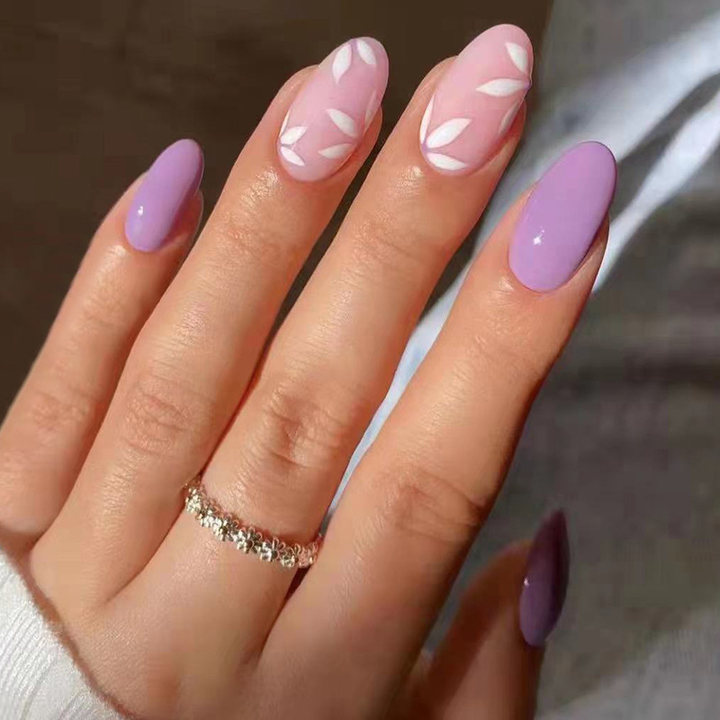 24pcs/box False Nails Summer Simple Wearing Nail Art Flower Pattern Removable Nail Stickers With Jelly Glue for girls