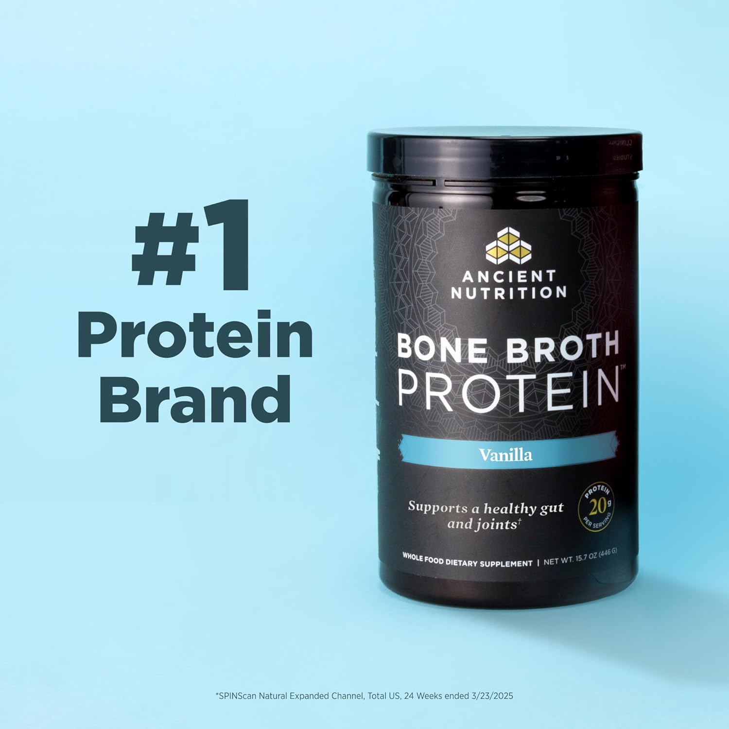 Ancient Nutrition Protein Powder Made from Real Bone Broth, Chocolate, 20g Protein Per Serving, 20 Serving Tub, Gluten Free Hydrolyzed Collagen Peptid