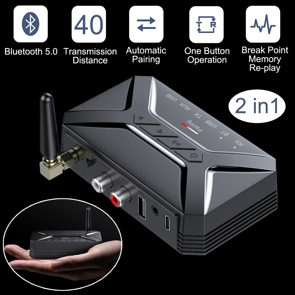 40M Bluetooth Audio Transmitter Receiver HD Low Latency Wireless Bluetooth5.0 Adapter 3.5mm AUX Jack RCA USB for TV PC Headphone