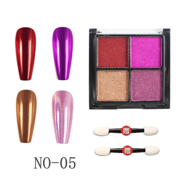 1Box 4 Colors Palette Mirror Effect/Aurora Nails Chrome Solid Nail Powder Chrome Powder For Nail Art Glitter Powder Set