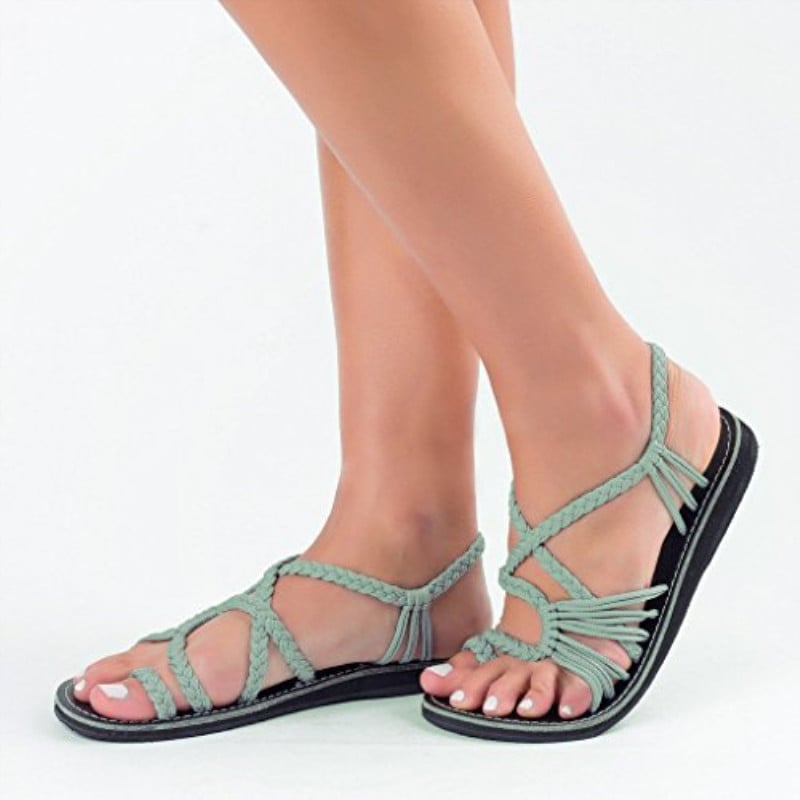 Seasonal Cross border Foreign Trade Knitted Sandals for Women in Europe and America Flat Bottom Pinch Toe Large Sandals Size 35