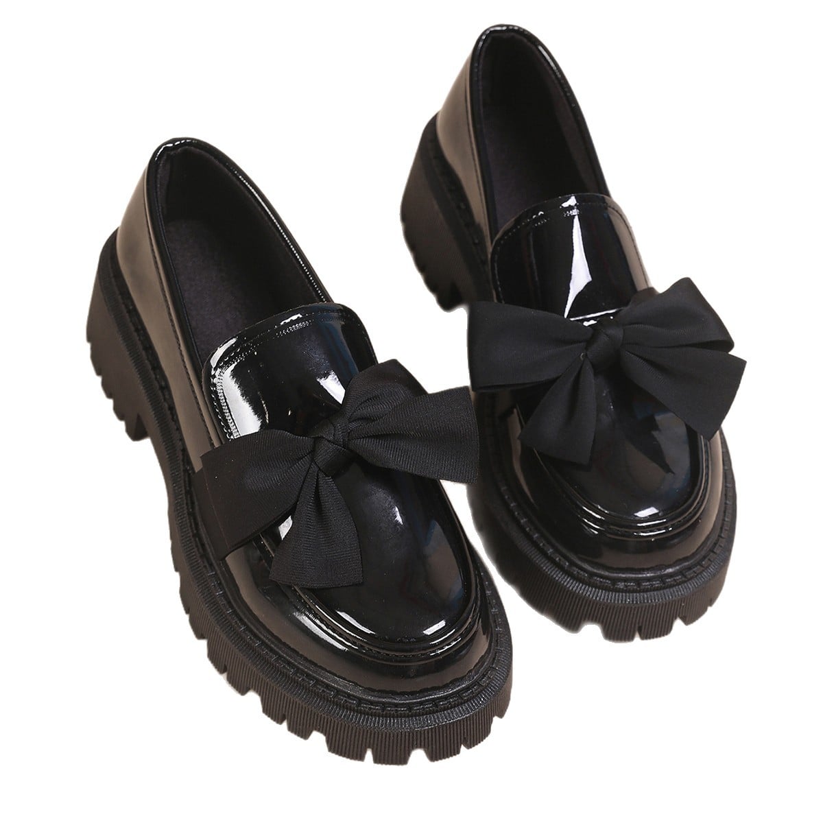 New Le Fu Shoes Women's Bow Thick soled Small Leather Shoes Single Shoes