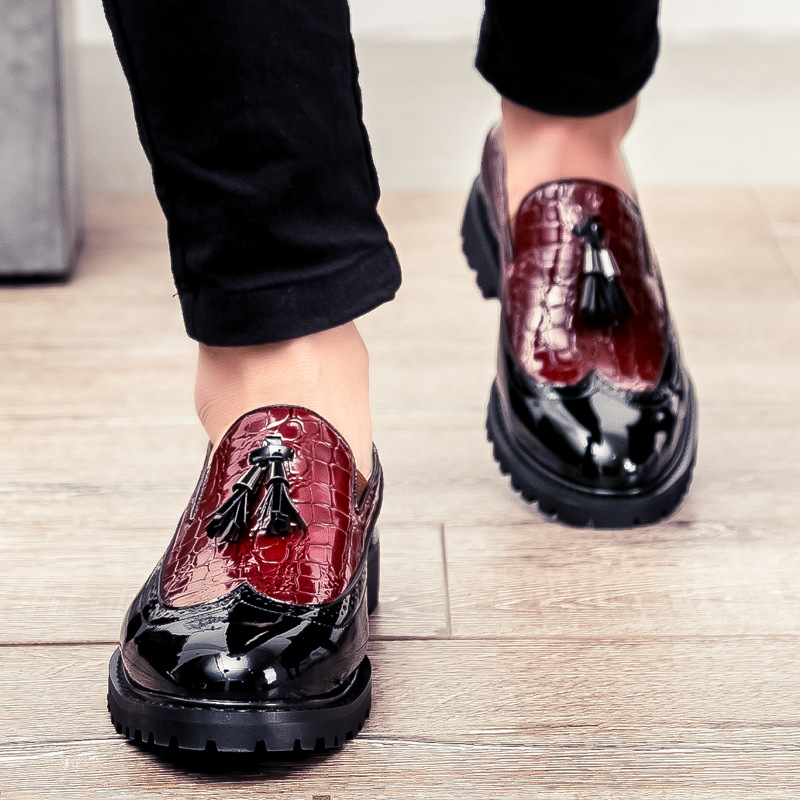 Fashion set foot casual shoes men Brock carved men's shoes thick-soled England increased tassel men shoes
