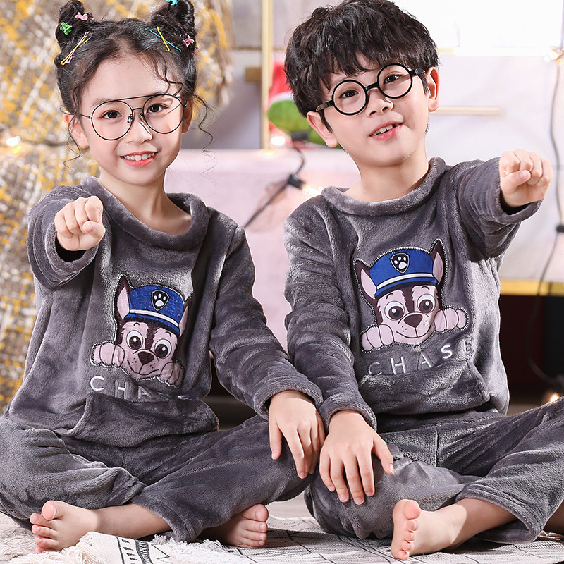 New winter children's pajamas Winter plush thickened coral velvet for boys and girls Flannel household clothes