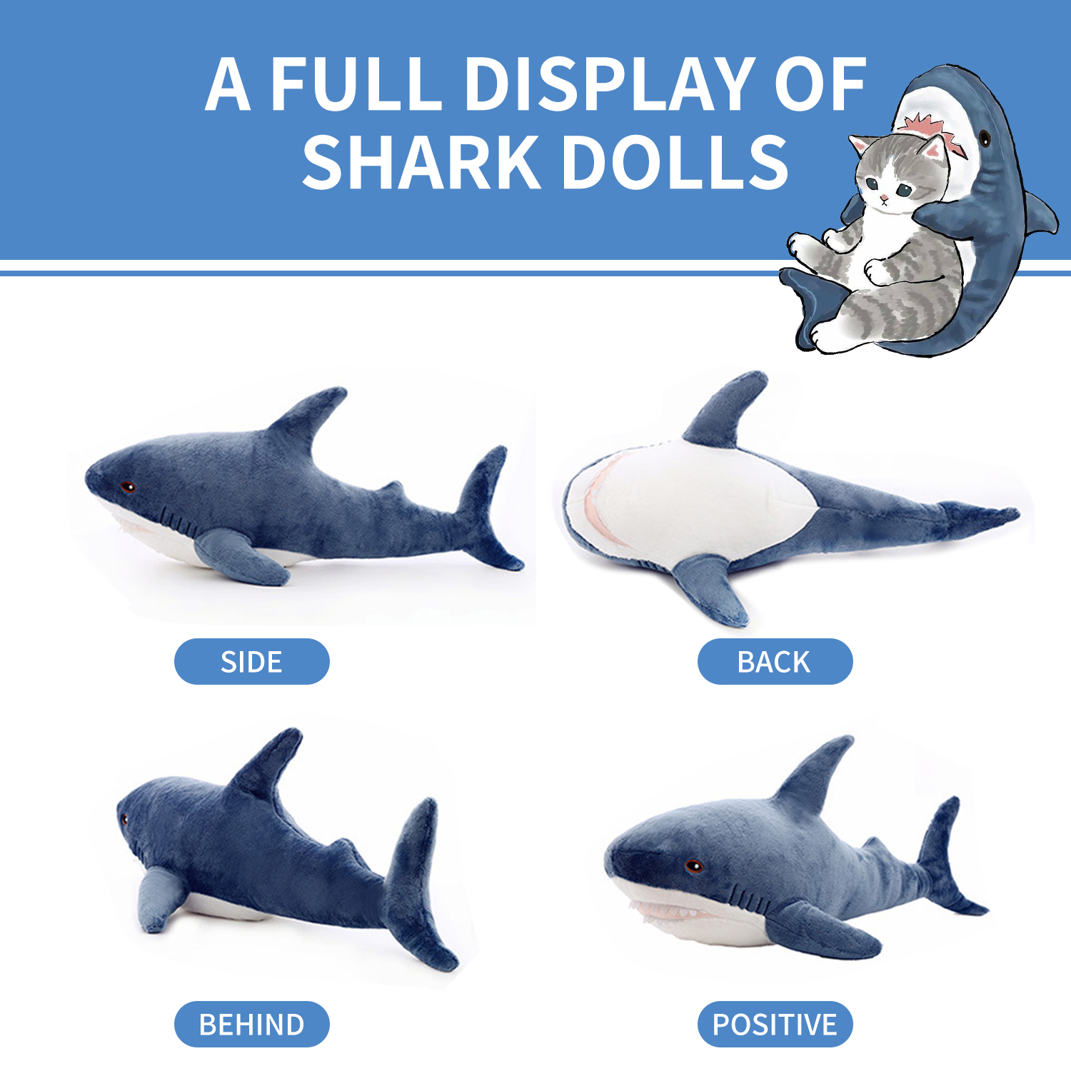 30cm Giant Shark Plush Stuffed Toy Soft Animal Reading Pillow for Christmas Gifts Cushion Doll Gift For Kids