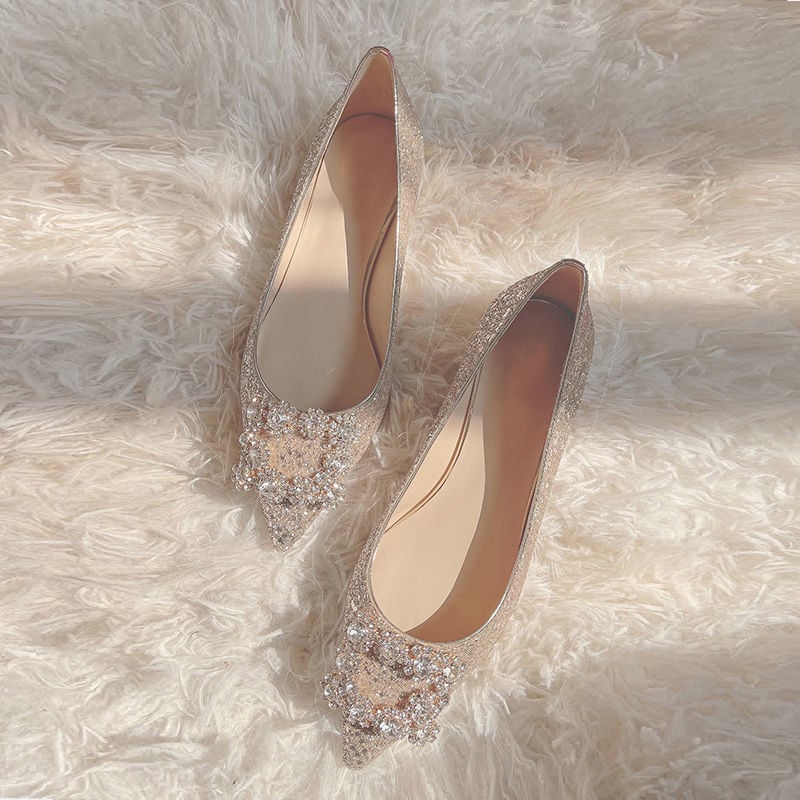 Woman Summer Pointed Flats Solid Jewelry Decoration Back Strap Sandals Casual Slingbacks Beach Flat Single Shoes