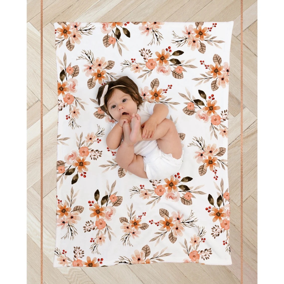 Baby scarf, newborn swaddling cloth, fetal cap and headband, three piece anti shock printed elastic wrap