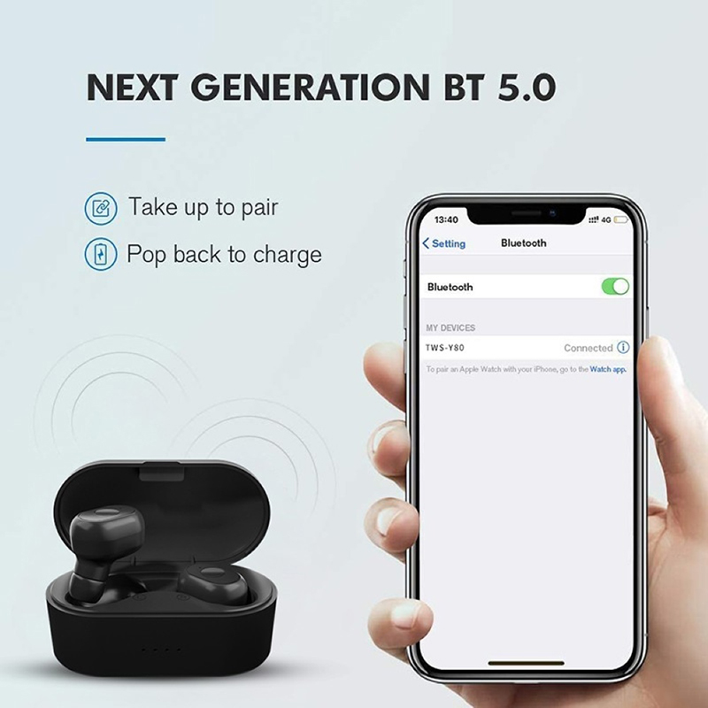 Y80 TWS Wireless headphones 5.0 Earphone Noise Cancelling Headset Stereo Sound Music In-ear Earbuds For Android IOS smart phone