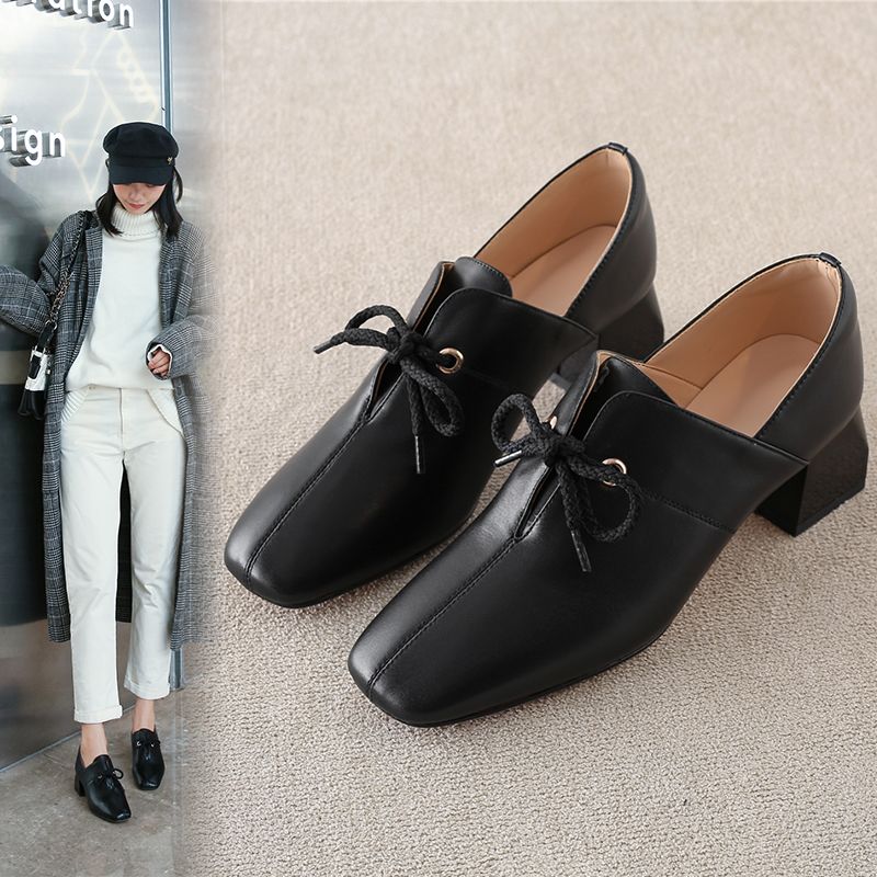 Women Loafers Soft Leather Shoes Comfortable Leather Shoes Casual 3cm High Heels Solid Color Office Party Shoes