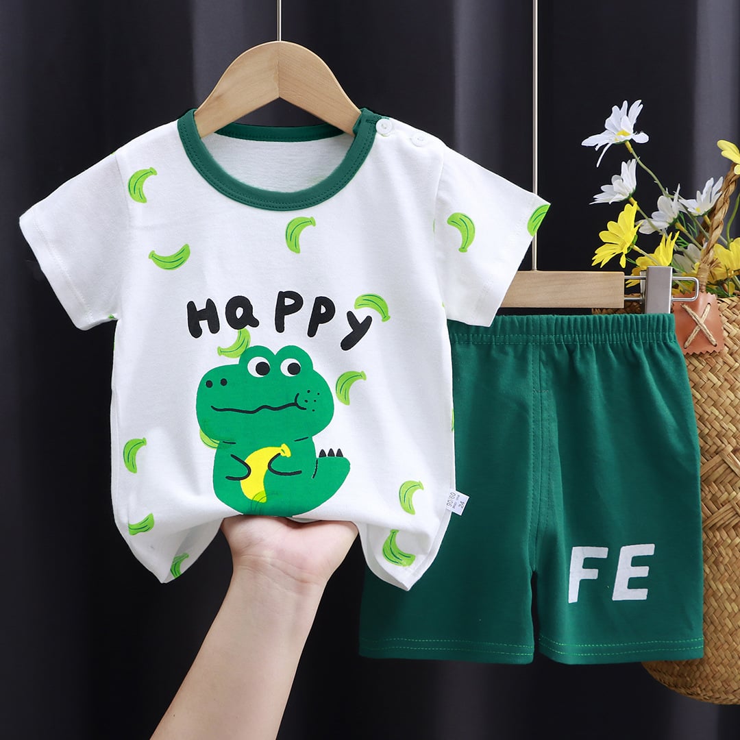 New summer children's two pieces sets boys short-sleeved baby pants beard pattern kids clothing cotton suit