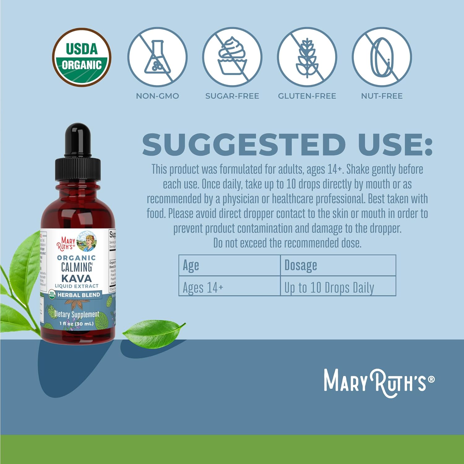 MaryRuth's Kava Root Liquid Extract for Calm & Relaxation | Nervine & Adaptogenic Herbal Blend | USDA Organic | Sugar Free | Gluten Free | Vegan | Non