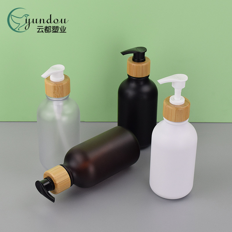 In stock 300ml new wood grain press pump shower gel shampoo bottle frosted press hand soap empty bottle
