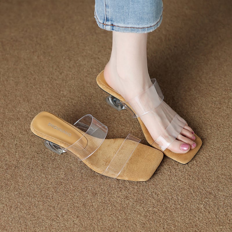 Sandals, new transparent crystal shoes, cool slippers, fashionable high heels for outdoor wear