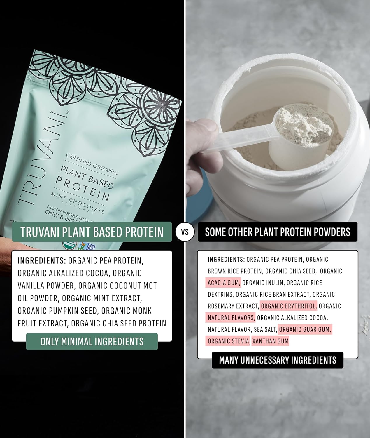 Truvani Vegan Pea Protein Powder | Mint Chocolate | 20g Organic Plant Based Protein Per Serving | 10 Servings | Keto | Gluten & Dairy Free | Low Carb
