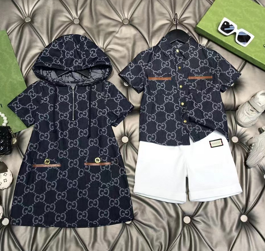 2022new children's brother and sister suits boys and girls suits casual summer classic alphabet short-sleeved skirt suits