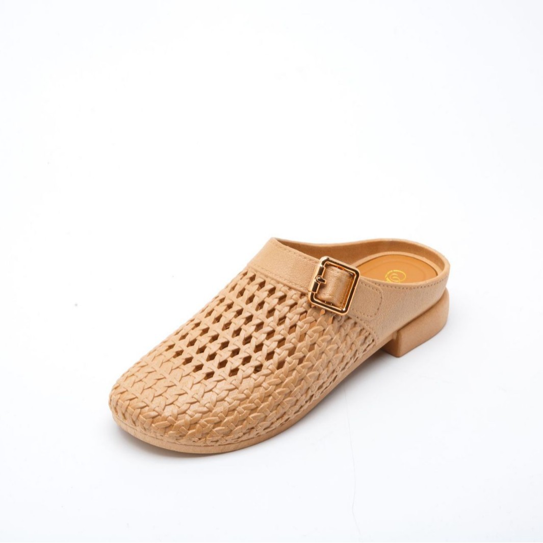 New round headed slippers with spliced toe, woven fashion, comfortable sandals, niche cool slippers