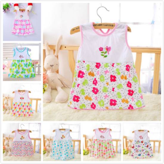 New Baby Dress Cute Animal Plant Baby Dress Little Girl in Sleeveless Dress Casual Cotton Vest Little Princess Dress