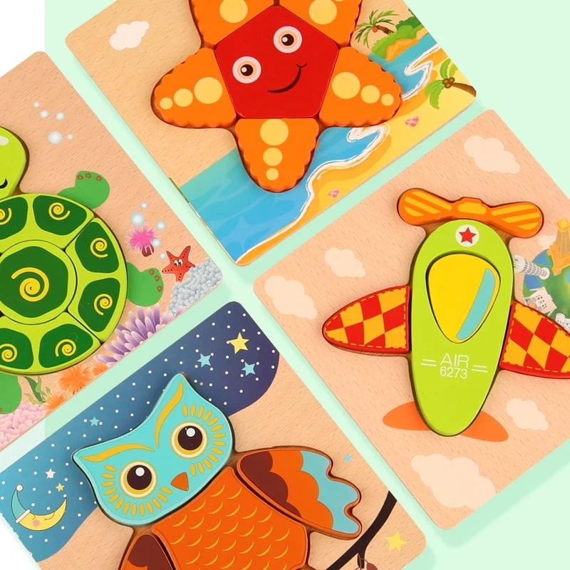 3D Wooden Puzzle Baby Cartoon Animal Traffic Jigsaw Early Learning Cognition Game Puzzle Toys for Children