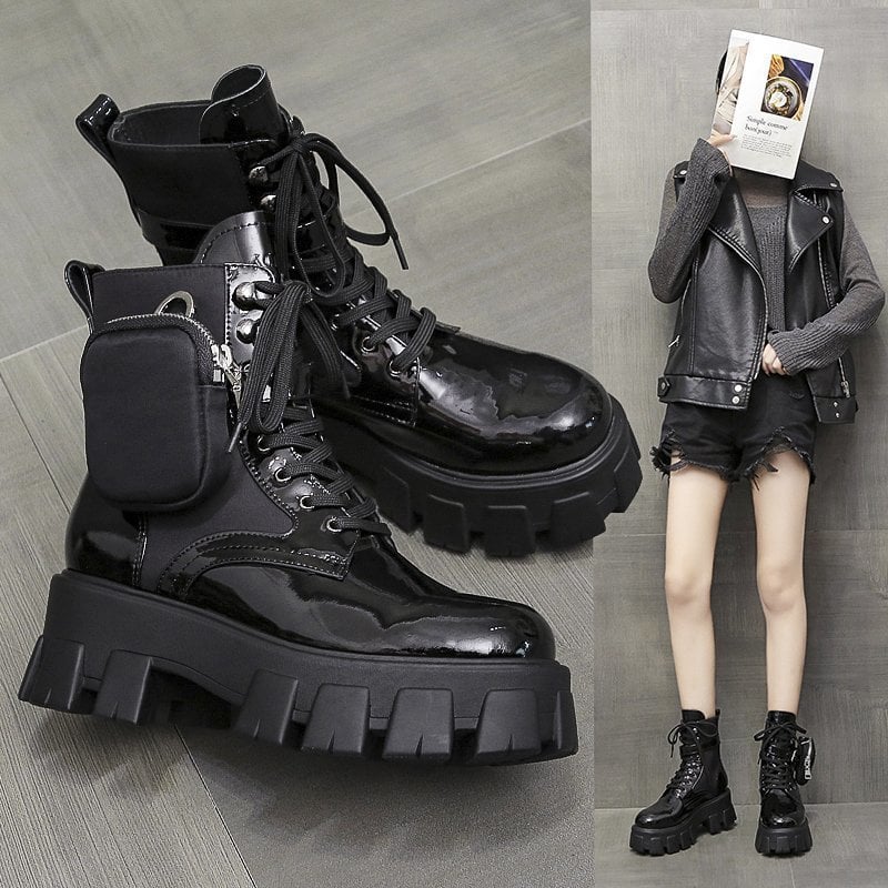 new thick-soled Martin boots female leather wallet belt buckle strap short boots British style elastic women's boots