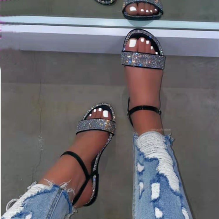 New Size (36-42) Diamond Shoes Flat-soled Ladies Shoes Women Slippers