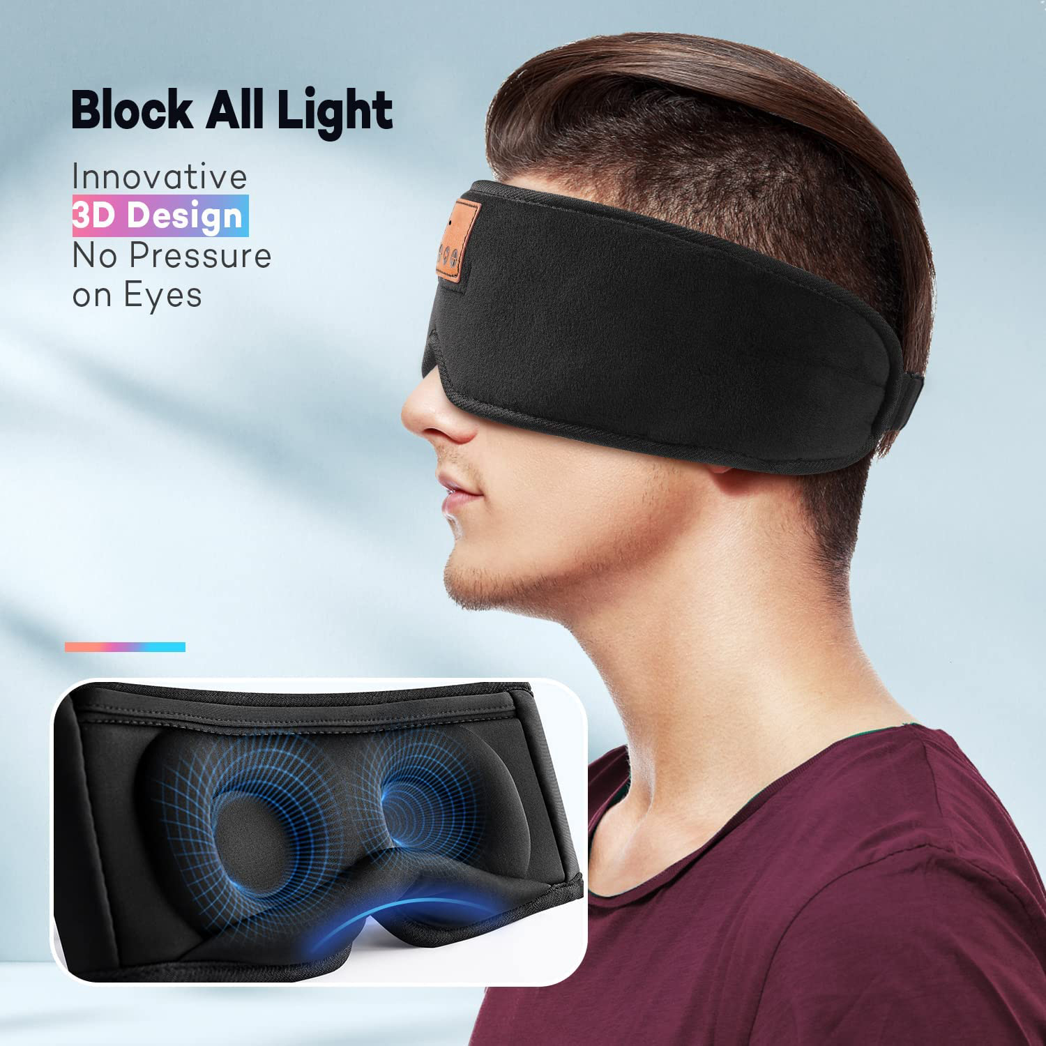 Sleep Headphones Bluetooth 5.0 Wireless 3D Eye Mask Washable Sleeping Headphones With Ultra Thin Speakers Mic for Side Sleepers