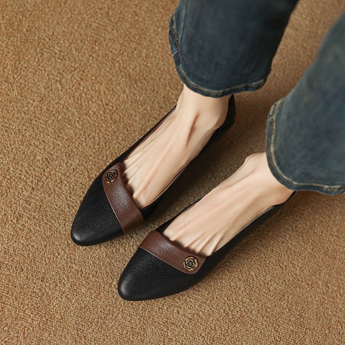 Spring Autumn Elegant Pointed Toe Thick Heel Women's Single Shoes New Shallow Mouth Versatile Comfortable Breathable High Heels
