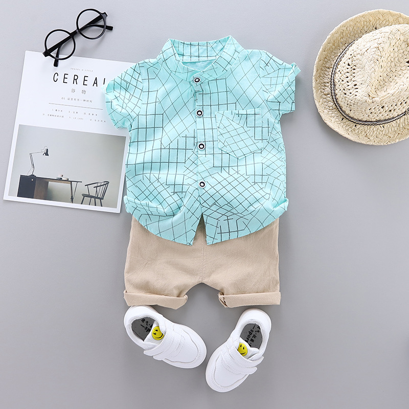 Children's suits summer new children's printed shirt suits boys fashion casual short-sleeved two-piece suit