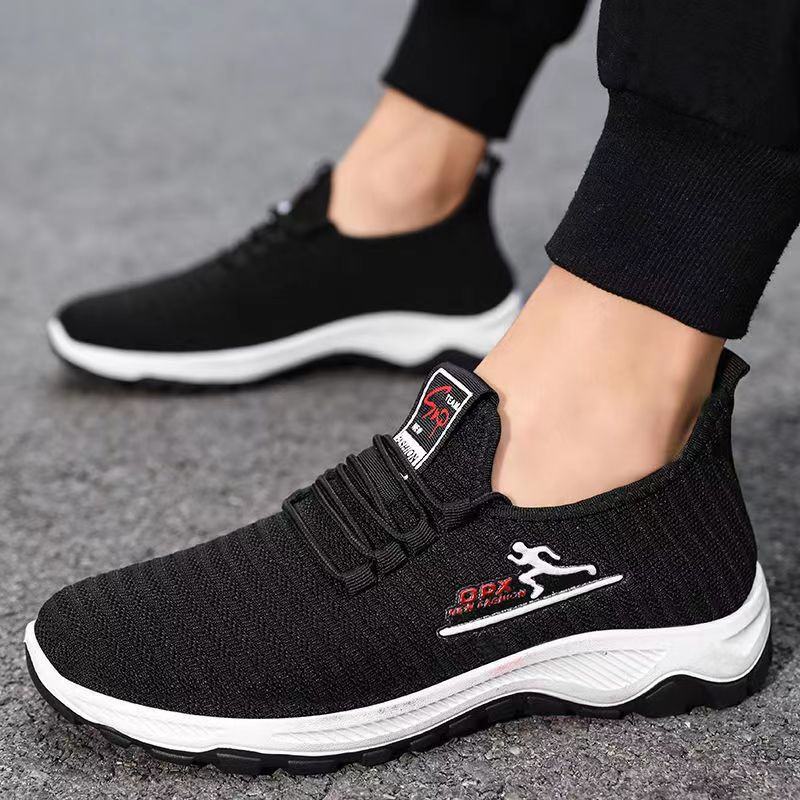 2023 New Men's Sports Shoes Soft Sole Flyknit Single Shoe Lace up Comfortable Lightweight Running Shoes