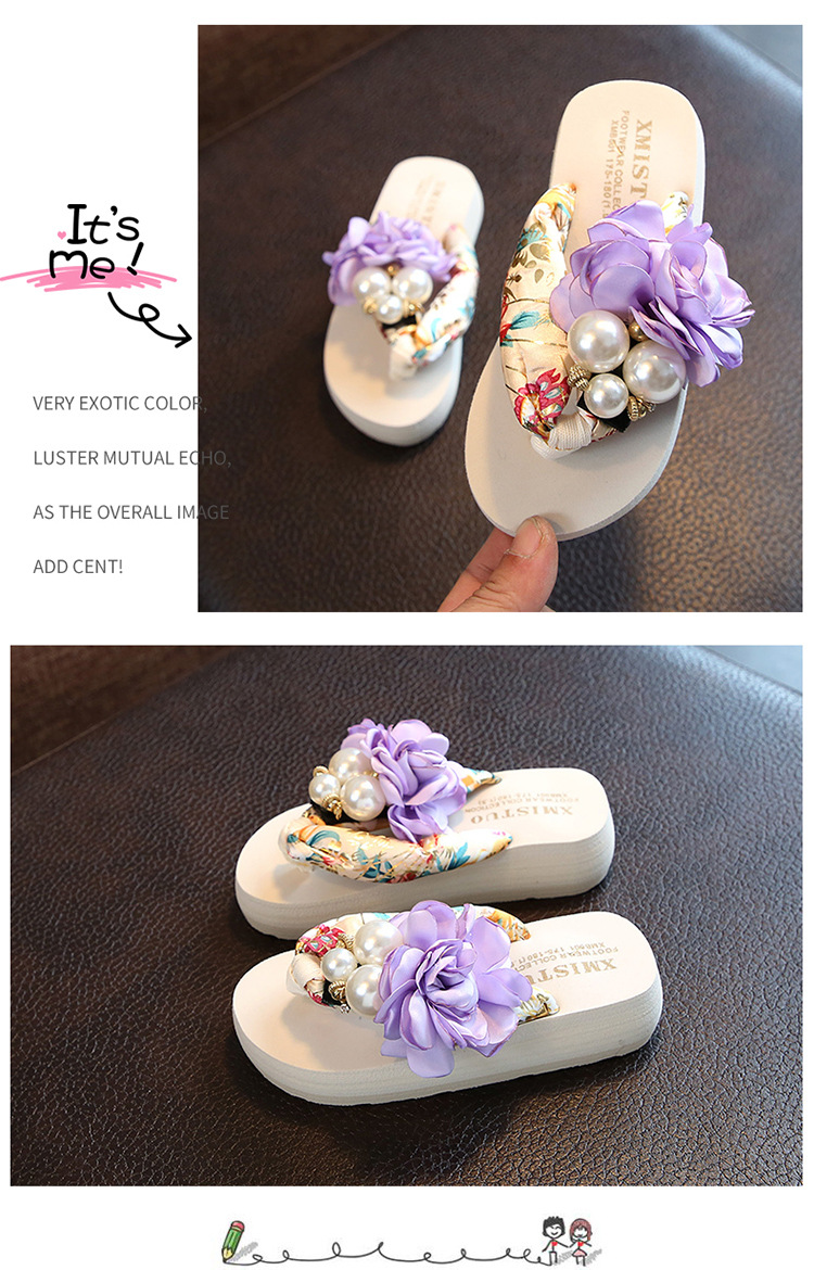 Summer new non-slip children's flip flops girls fashion beach shoes pinch sandals women flower slippers women's outer