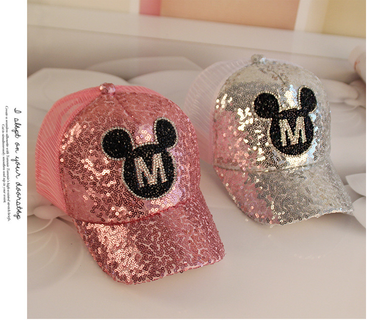 Spring and summer baseball cap visor cap sunscreen breathable mesh boys and girls Korean version sequins mesh cap