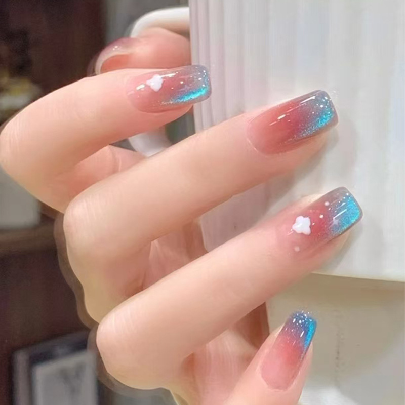 24pcs/set Middle Long Nails Multicolor Water-drop False Nails Finished Nail Art Fake Nails Art Nail