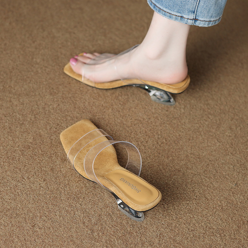 Sandals, new transparent crystal shoes, cool slippers, fashionable high heels for outdoor wear
