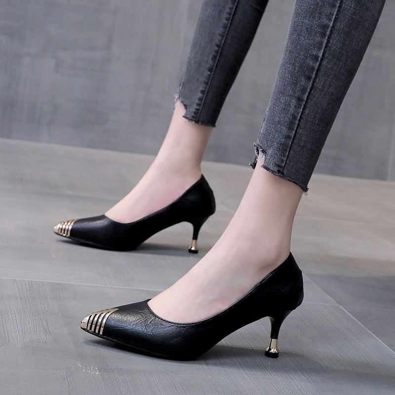 Pointed Toe Soft Leather Shallow Mouth Stilettos High Heels For Women Spring Autumn All-match Black Ladies Office Dress Shoes