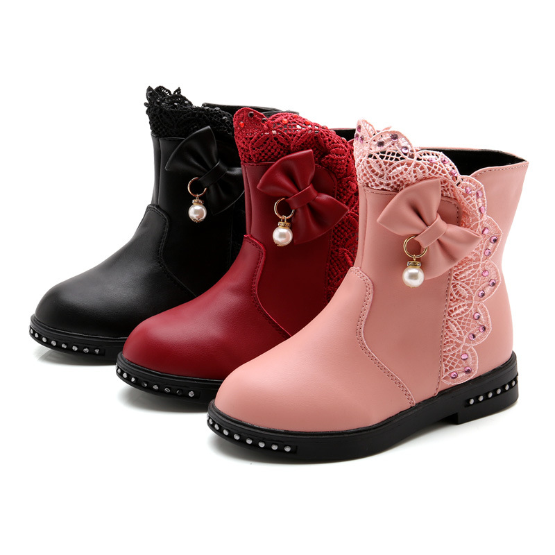 Winter Girls Boots with Velvet New Fashion Children Princess Shoes For Big Girls Snow Boots Kids Leather Shoes