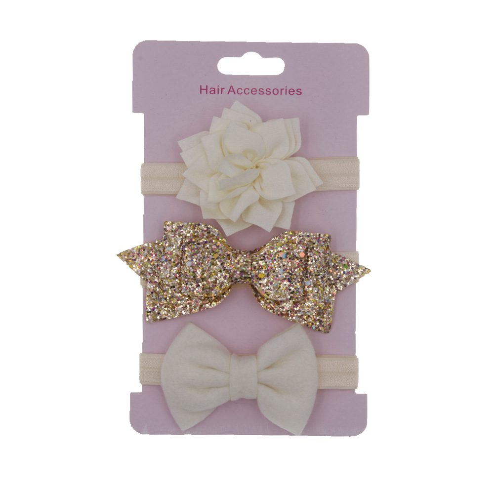 New children's lotus bow hair band hair accessory set baby sequin bow headband headgear three piece set