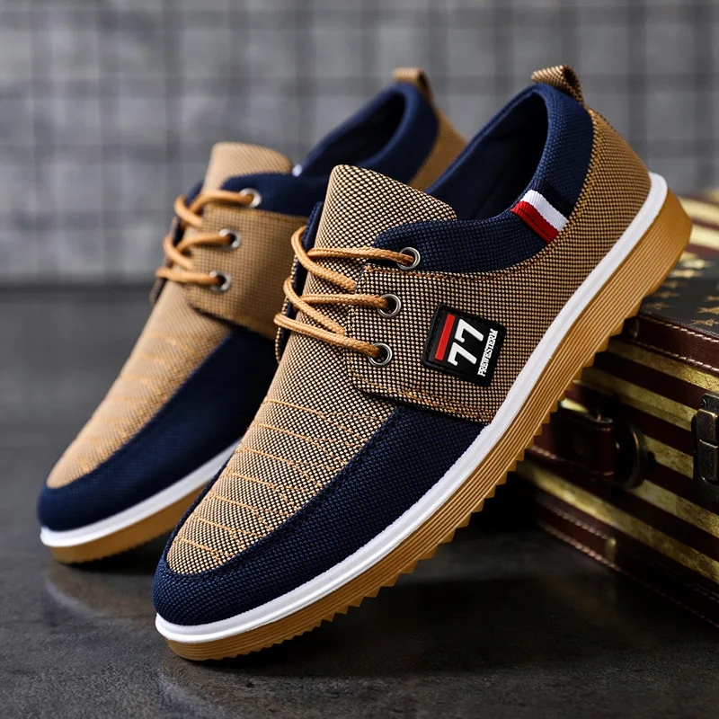 New Men's Canvas Shoes Lightweight Sports Shoes Casual Mesh Breathable Vulcanized Shoes Classic Fashion Lace Up Work Shoes