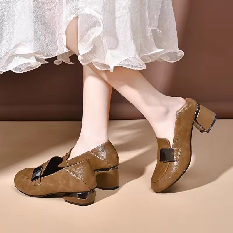 Women High Heels Summer New Fashion Soft British Style Round Toe Casual Women Sports Low Heel Oxford Soft Leather High Heels