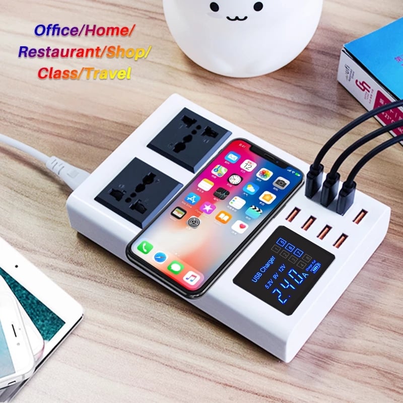 8 Ports QI wireless fast charger quick charge station led display mobile phone wall usb charger for iphone 6 7 8 7plus X xiaomi