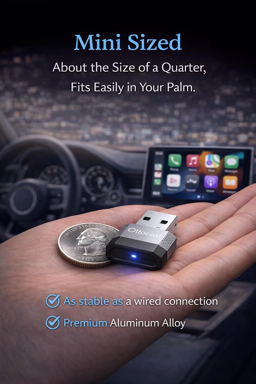 Ottocast Mini Nova (2026 Version) Wireless CarPlay Adapter, Plug & Play Dongle for iPhone & Android, 5s Auto Connect, Aluminum Alloy Shell, Better Hea