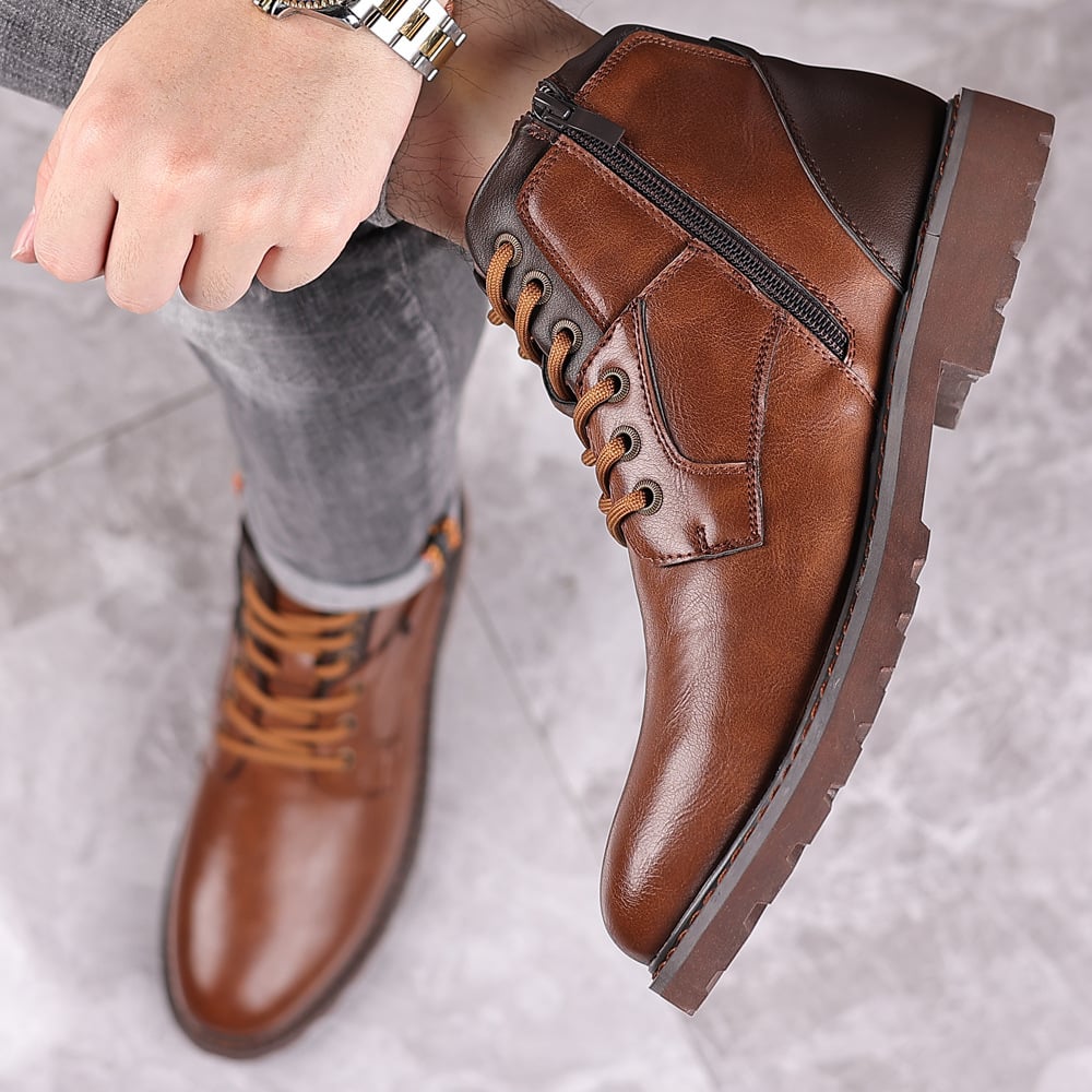 New men's Martin boots autumn and winter zipper high-top shoes retro desert tooling boots men's leather boots