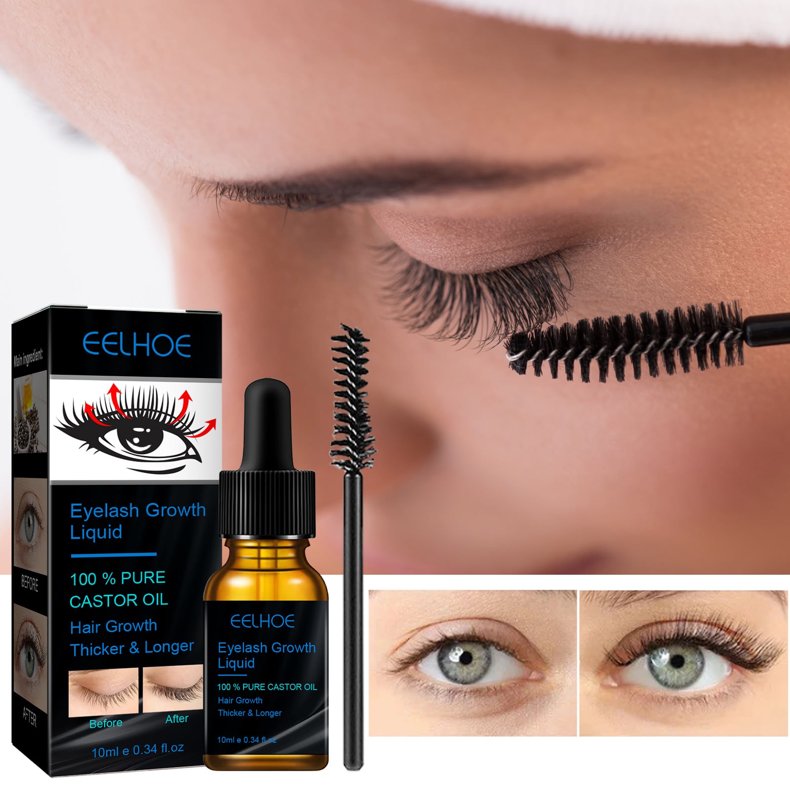 EELHOE Castor Oil Mascara Natural dense slim curl moist not easy to dye mascara care