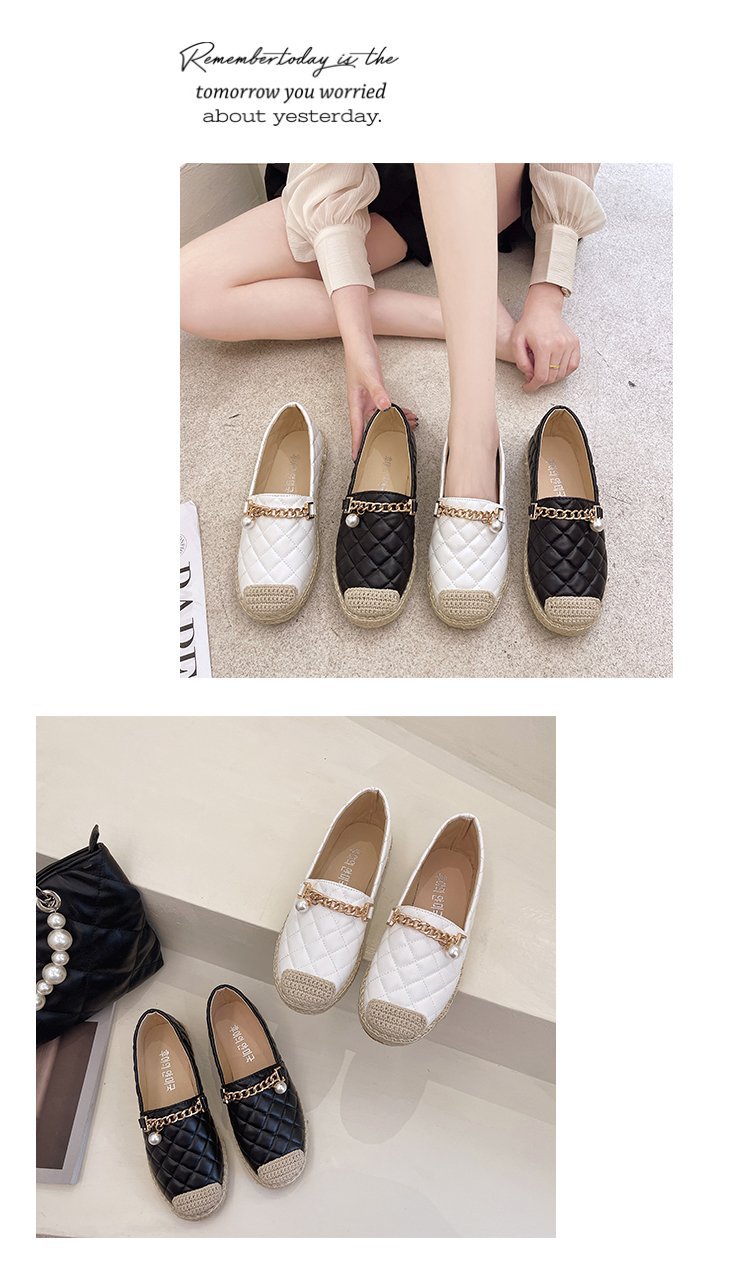 Fisherman shoes female spring and autumn small incense flat metal chain pearl single shoes one pedal women's shoes lazy shoes