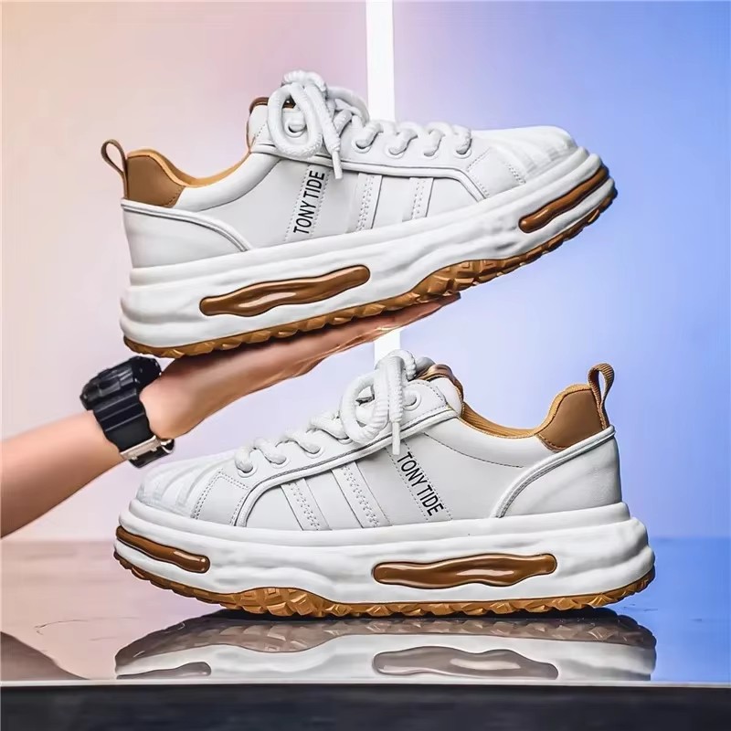 Men's Sneakers Design Printing Leather Casual Sports Shoes Fashion Comfortable Height Increased Flat Platform Skateboard Shoes
