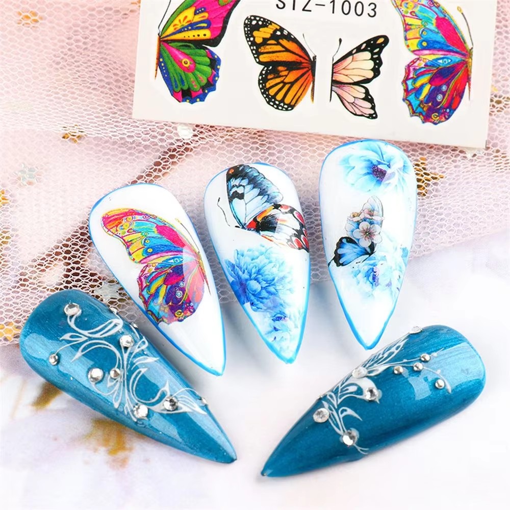 30PC Blue/Black PVC Self-Adhesive Nail Stickers Water Decals Transfers Nail Art Butterfly Nail Decor DIY Accessory