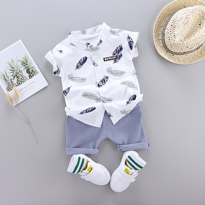 Baby Boy Clothing Suit New Fashion Feather Print Set Infant Boys Clothes Set