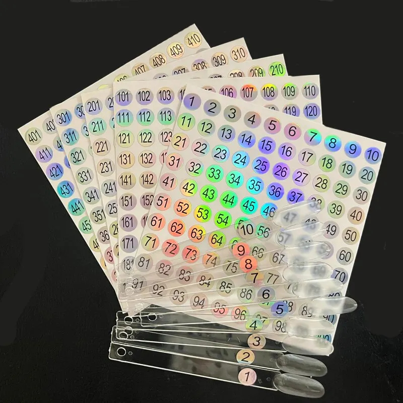 5 Sheet(1-500) Laser Number Sticker Label For Nail Polish Color Tips Display Marking Stickers Numbers Guide DIY Manicure Tools