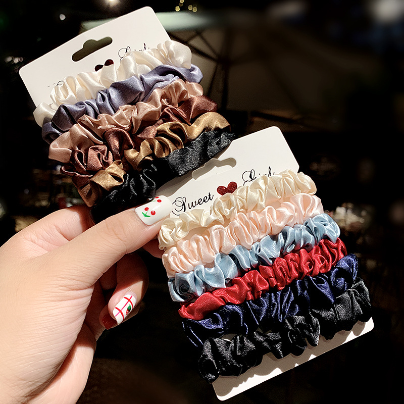 6pcs/Set Solid Silk Elastic Hair Bands Women Headband Scrunchie Rubber Band Girls Ponytail Holder Fashion Hair Accessories