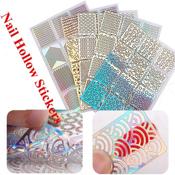 24 Sheet Nail Art Vinyl Stencil Guide Sticker Manicure Curved Wave Laser Tip