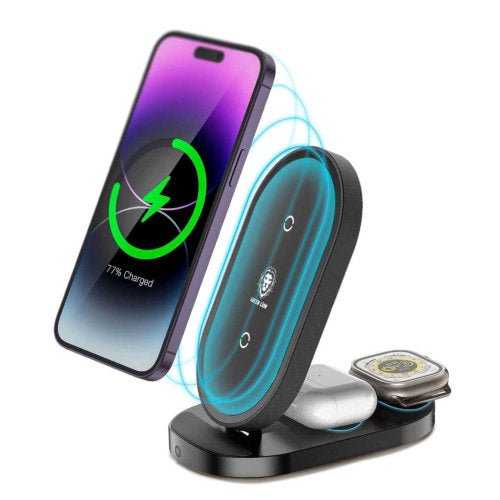 GREEN LION 3IN1 FOLDABLE BRACKET WIRELESS CHARGER 15W BLACK