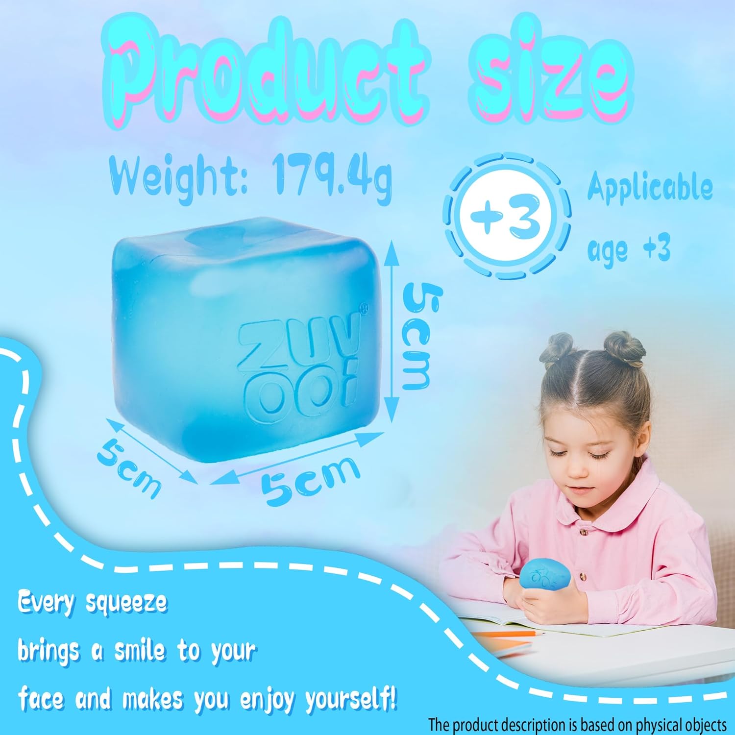 Stress Cube Squishy Stress Balls for Adults Kids Sensory Fidget Toy for Your Best Mellow and Chill - Fidget Ice Cubes-Square Shape with Filling in Blu